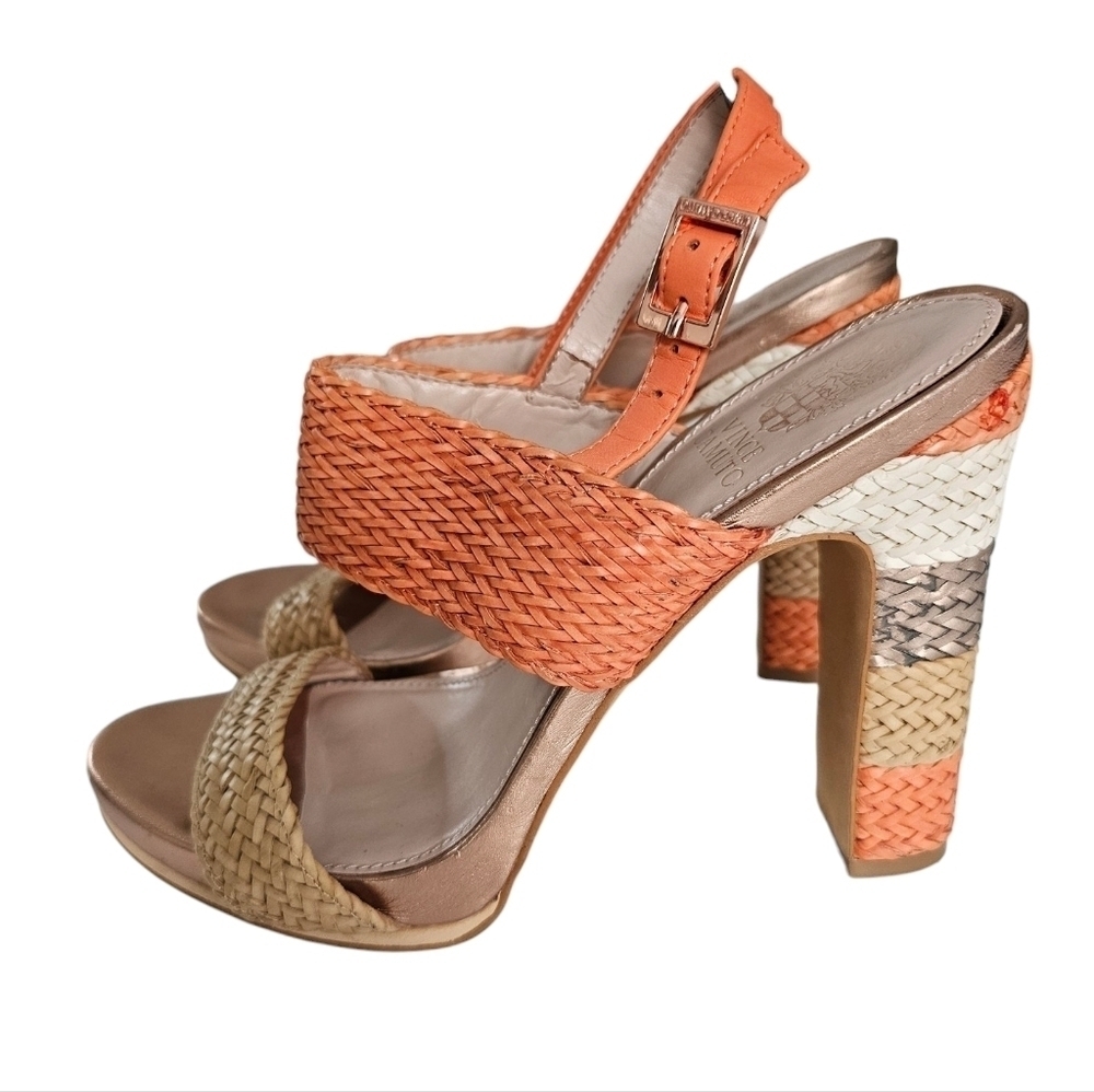 Vince Camuto Adrien Woven Leather Block Heel Platform Sandals Ocean Coral size 8